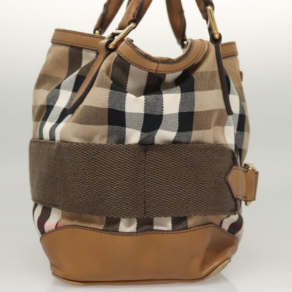 BURBERRY Nova Check Hand Bag Canvas 2way Beige Gold Auth - Picture 4 of 16